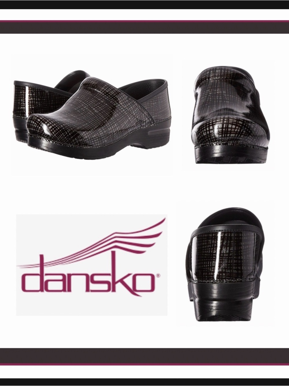 Dansko Professional Clogs Silver Black Crisscross Size 39